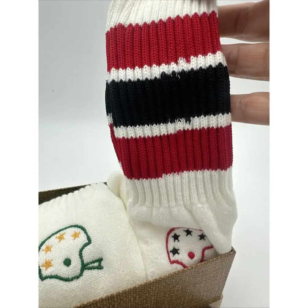 Vintage Sears Over The Calf Striped Tube Football Embroidered Socks Super Rare
